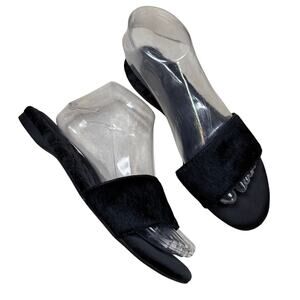 Birdies Sparrow Women's Black Calf Hair Slip On Flats Slide Sandals Size 8.5